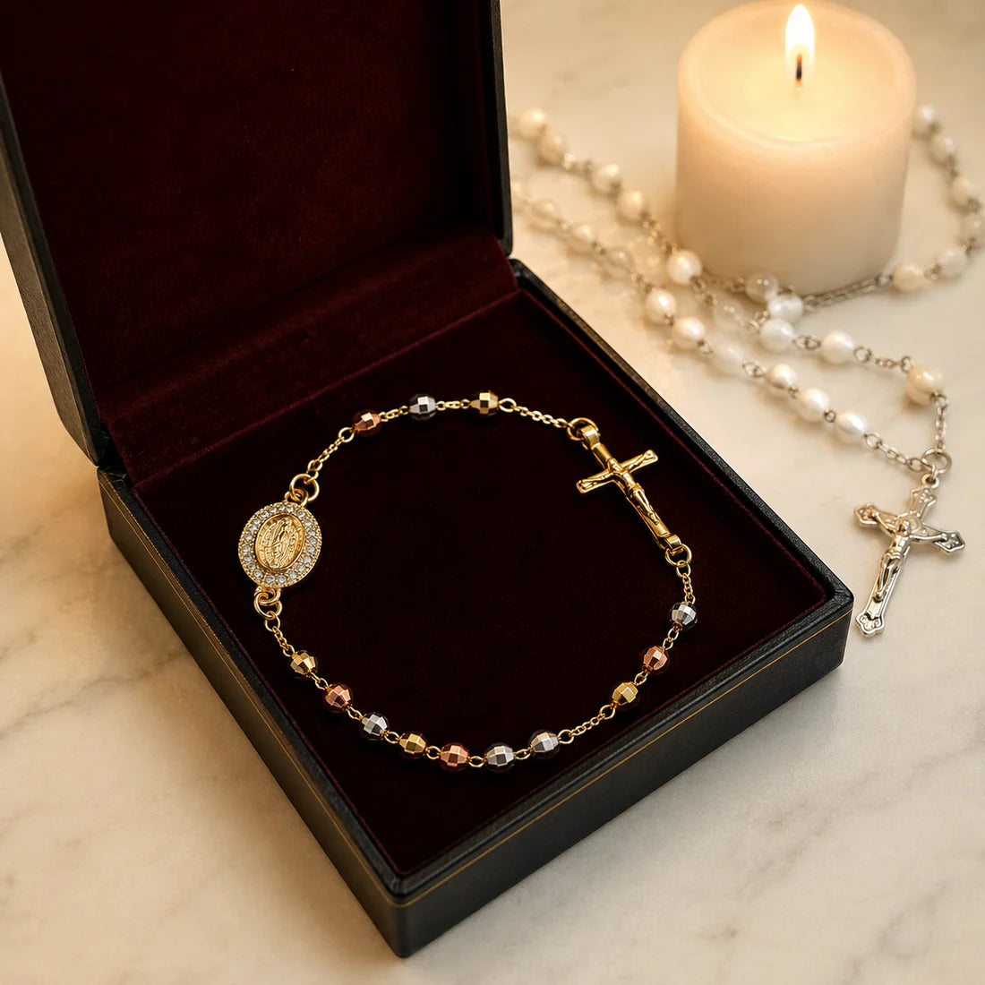 Pulsera Rosario • Acabado Tricolor Premium
