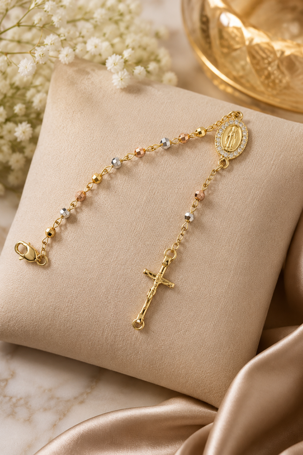 Pulsera Rosario • Acabado Tricolor Premium
